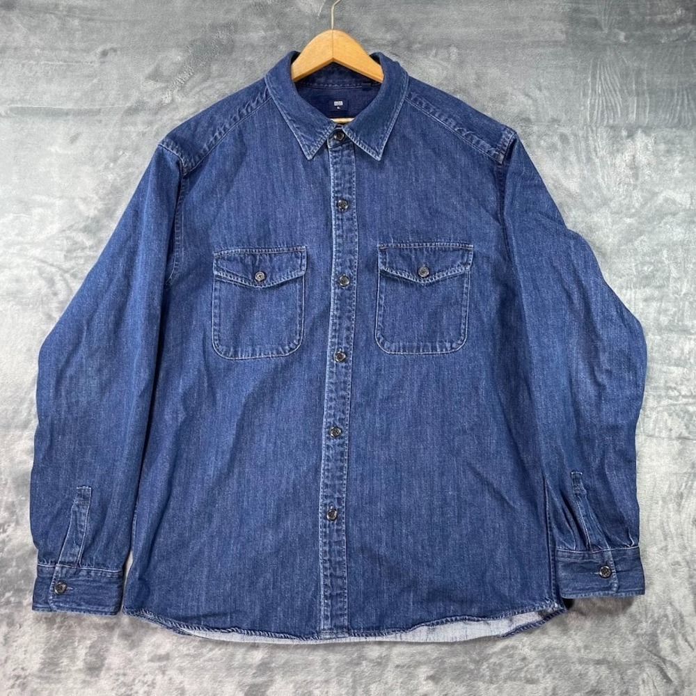 Uniqlo Denim Shirt Mens XL Blue Dark Wash Minimalist Heritage Workwear City